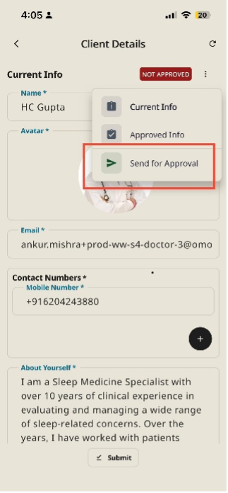 Send Client Profile for Approval